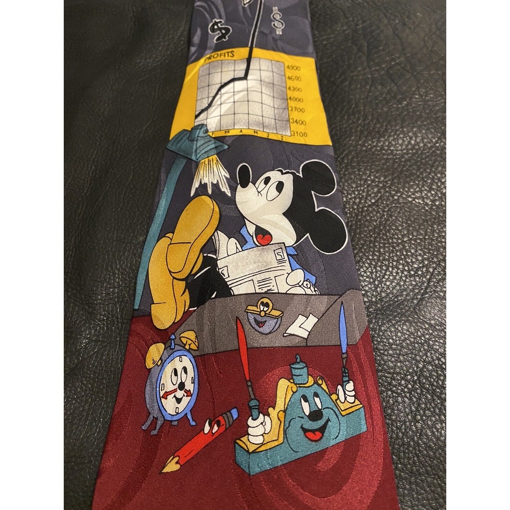 VTG DISNEY Mickey Mouse Mens NeckTie Corporate Profits Stock Market Accountant